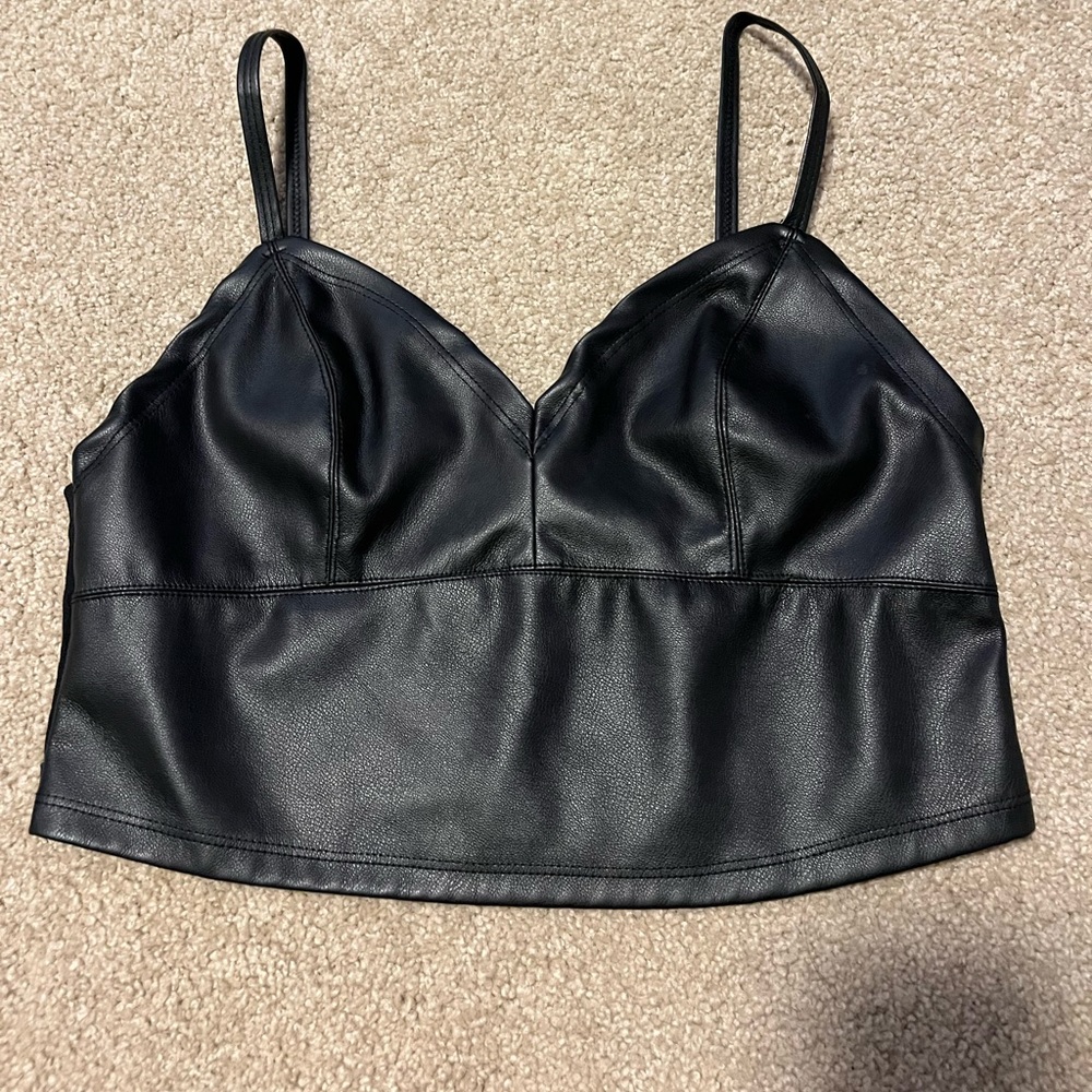 black leather crop top